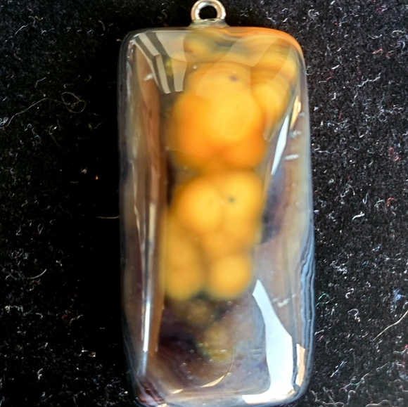 New Yellow Black Fire Agate Oblong Pendant. - Picture 8 of 16